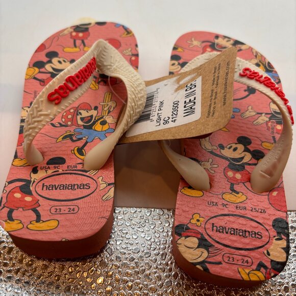 Havaianas Disney Retro Mickey & Minnie Print Toddler Flip Flops Pink Size 9C - Picture 13 of 13